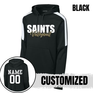 Black Topeka Saints Volleyball Stacked Fan Favorite Hoodie with personalized name and number on back
