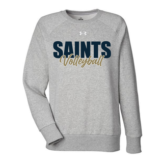 Grey Under Armour Women's Rival Fleece Crewneck with Topeka Saints Volleyball stacked design