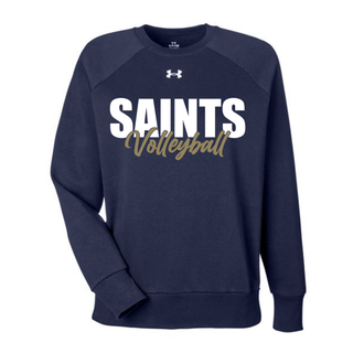 Navy Under Armour Women's Rival Fleece Crewneck with Topeka Saints Volleyball stacked design