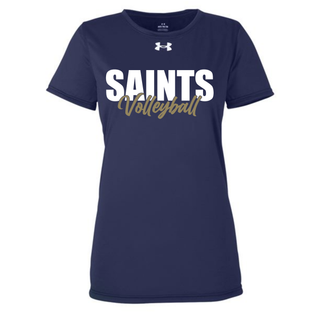 Navy Under Armour Women's Team Tech Top with Topeka Saints Volleyball stacked design