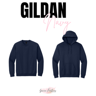 Navy Gildan crewneck and hoodie blank mockup comparison