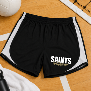 Black Topeka Saints Volleyball Stacked Women's Cadence performance short flat lay with volleyball