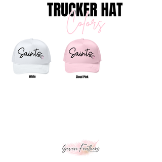 Topeka Saints Volleyball Trucker Hat shown in white and cloud pink