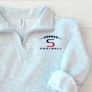 Topeka Seaman Vikings football S logo cadet quarter zip pullover in ash grey with football laces graphic
