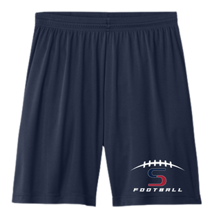 Topeka Seaman Vikings football S logo cooling performance short in navy with football laces graphic
