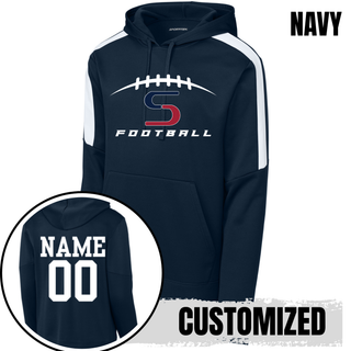 Topeka Seaman Vikings football fan favorite hoodie in navy with customized name and number on back
