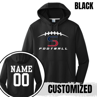 Topeka Seaman Vikings football performance hoodie in black with customized name and number on back
