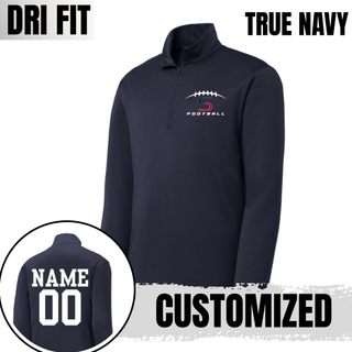 Topeka Seaman Vikings football PosiCharge quarter zip pullover in true navy with customized name and number on back
