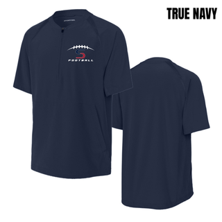 Topeka Seaman Vikings football S logo repeat half zip short sleeve jacket in true navy front and back view
