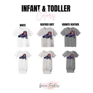 Topeka Seaman Vikings megaphone cheer graphic infant and toddler color options: white, heather grey, and granite heather