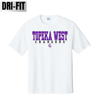 Topeka West Chargers Classic Dri-Fit Performance Top in white with Chargers mascot graphic