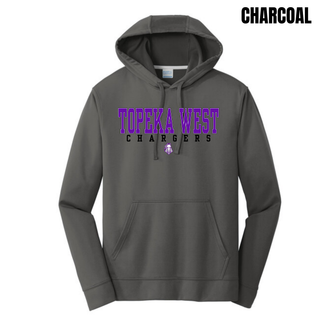 Topeka West Chargers Classic Performance Fleece Hoodie in charcoal with Chargers mascot graphic