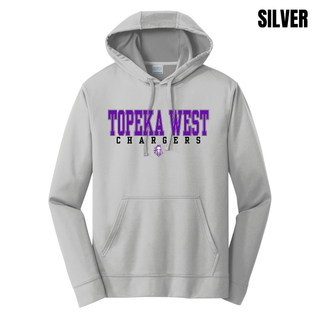 Topeka West Chargers Classic Performance Fleece Hoodie in silver with Chargers mascot graphic