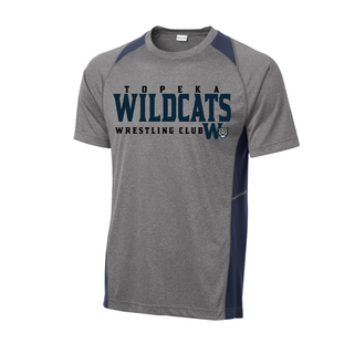 Topeka Wildcats Wrestling Club Colorblock Contender Tee with Navy accent panels, club name and W crest on chest