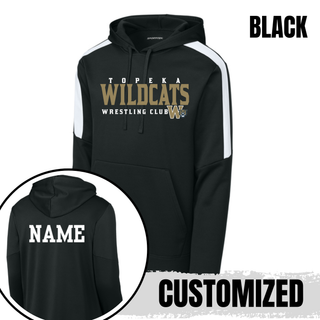 Topeka Wildcats Wrestling Club Colorblock Pullover Hoodie in Black, back view showing name customization