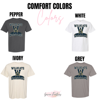 Topeka Wildcats Wrestling Club Mat Stance Logo top Comfort Colors color options: Pepper, White, Ivory, Grey