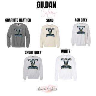 Topeka Wildcats Wrestling Club Mat Stance Logo top Gildan color options: Graphite Heather, Sand, Ash Grey, Sport Grey, White