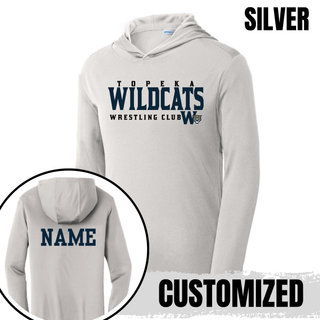 Topeka Wildcats Wrestling Club PosiCharge Competitor Hooded Pullover in Silver, front design with name on the back
