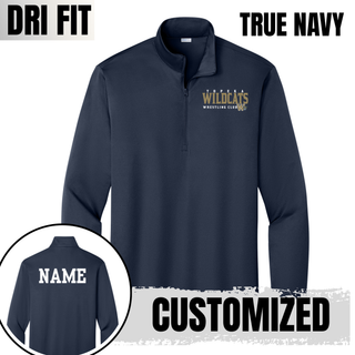 Topeka Wildcats Wrestling Club PosiCharge Quarter-Zip in True Navy, back view showing name customization