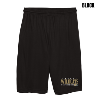 Topeka Wildcats Wrestling Club Cooling Performance Shorts in Black with wordmark and W crest logo on the left leg