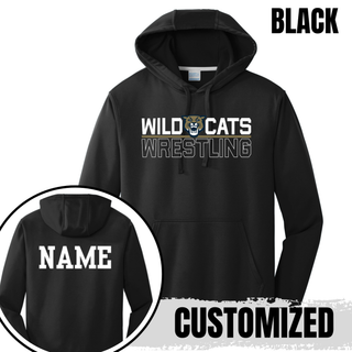 Topeka Wildcats Wrestling Club Split Logo Performance Hoodie in black with customizable name on back