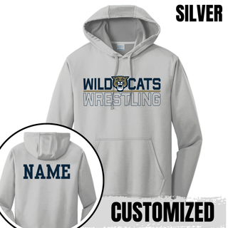 Topeka Wildcats Wrestling Club Split Logo Performance Hoodie in silver with customizable name on back