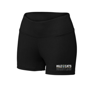 Black Women's Interval Shorts with Topeka Wildcats Split Logo design on the left leg, front view
