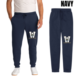 Topeka Wildcats Wrestling Club W Crest Joggers in Navy, model wearing and flat lay