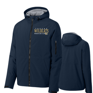 Topeka Wildcats Wrestling Club Waterproof Insulated Jacket in True Navy, front and back view, with club name and W crest on chest