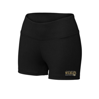 Topeka Wildcats Wrestling Club Women's Interval Performance Shorts in Black, front and back view