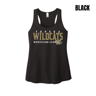 Topeka Wildcats Wrestling Club Women's Racerback Tank in Black with club name and W crest on chest