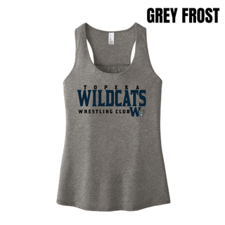 Topeka Wildcats Wrestling Club Women's Racerback Tank in Grey Frost with club name and W crest on chest