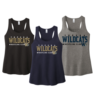 Topeka Wildcats Wrestling Club Women's Racerback Tank in Black, New Navy, and Grey Frost with club name and W crest on chest