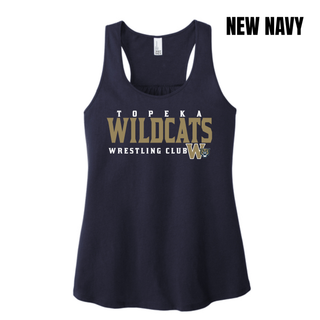 Topeka Wildcats Wrestling Club Women's Racerback Tank in New Navy with club name and W crest on chest