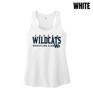 Topeka Wildcats Wrestling Club Women's Racerback Tank in White with club name and W crest on chest