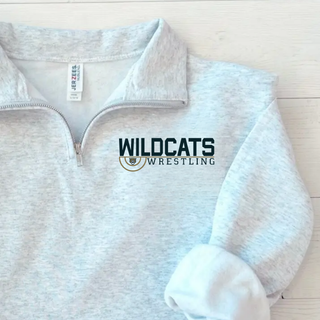 Ash Grey Cadet Quarter-Zip with Topeka Wildcats Wrestling Scramble Ring Logo design and mascot graphic