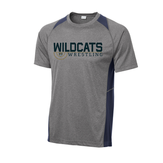 Navy Colorblock Contender Tee with Topeka Wildcats Wrestling Scramble Ring Logo design and mascot graphic
