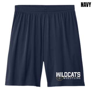 Navy Cooling Shorts with Topeka Wildcats Wrestling scramble ring logo design