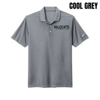 Cool Grey Dri-FIT Micro Pique Polo with Topeka Wildcats Wrestling Scramble Ring Logo design and mascot graphic