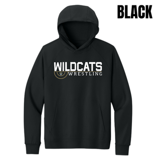 Black Men's Dri-FIT Primary Hoodie with Topeka Wildcats Wrestling Scramble Ring Logo design and mascot graphic