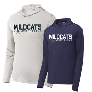 Color options for the Topeka Wildcats Wrestling Scramble Ring Logo PosiCharge Hooded Pullover: Silver and True Navy
