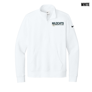 White Women's Fleece Half-Zip with Topeka Wildcats Wrestling Scramble Ring Logo design and mascot graphic