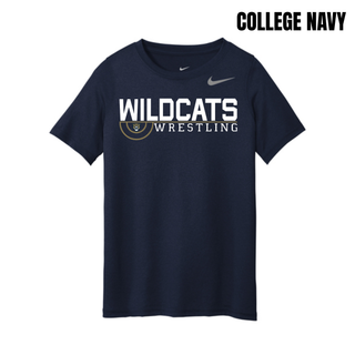 College Navy Youth rLegend Tee with Topeka Wildcats Wrestling Scramble Ring Logo design and mascot graphic