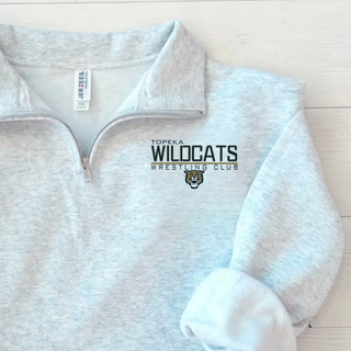 Ash Grey Cadet Quarter-Zip with Topeka Wildcats Wrestling takedown logo design and mascot graphic