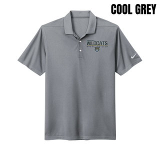 Cool Grey Dri-FIT Micro Pique Polo with Topeka Wildcats Wrestling takedown logo design and mascot graphic