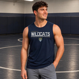 Navy Men's PosiCharge Competitor Tank with Topeka Wildcats Wrestling takedown logo design and mascot graphic
