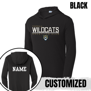 Black PosiCharge Hooded Pullover with Topeka Wildcats Wrestling takedown logo design and mascot graphic