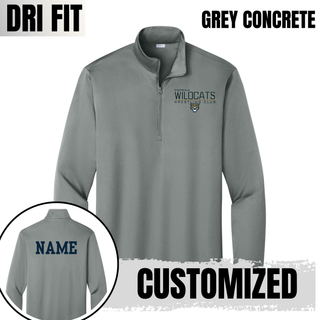 Grey Concrete PosiCharge Quarter-Zip with Topeka Wildcats Wrestling takedown logo design and mascot graphic