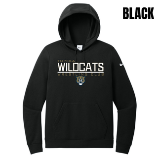 Black Women's Club Fleece Pullover Hoodie with Topeka Wildcats Wrestling takedown logo design and mascot graphic