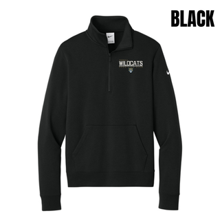Black Women's Fleece Half-Zip with Topeka Wildcats Wrestling takedown logo design and mascot graphic